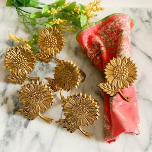 Vintage Brass Sunflower Napkin Rings, set of 6
