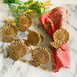 Vintage Brass Sunflower Napkin Rings, set of 6