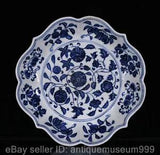 13" Xaunde Chinese Blue White Famille rose Porcelain Peony Flower Tray disc