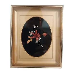 Vintage Dried Flowers Pressed in Gold Toned Table Frame