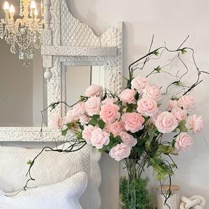 Pale Pink English Roses, pink faux flower stems, Life like silk artificial sprays, DIY wedding decor, romantic floral arrangement home decor