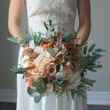Boho Orange Brown Ivory Wedding Boho Bridal Bouquet Rust Taupe Wedding Bouquet Greenery Artificial Flowers Bridesmaid Bouquet Terracotta