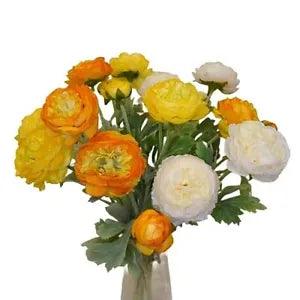 6 PCS Artificial Ranunculus Flowers Orange Yellow Color Bouquet Combination