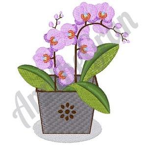 Potted Orchid Embroidery Design. Machine Embroidery Design. Orchid Bucket Pattern. Orchid Pattern. Flower Pot Design. Floral Pot Embroidery