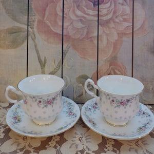 Two Queen Anne China Tea Cups - Rose Floral Bouquet - Raised design - scroll down for item details/shipping