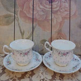 Two Queen Anne China Tea Cups - Rose Floral Bouquet - Raised design - scroll down for item details/shipping