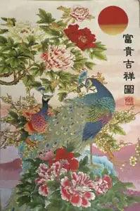 36"Chinese Cloth Silk Pretty Flower Peony Peacock Painting Mural Home Decoration
