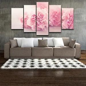 Pink Carnation Flowers Framed Poster 5 Panel Canvas Print Wall Art Home Decor