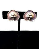 Vintage Sterling Silver 925 LILY PAD Figural Screw Back Earrings 1" DIA 10.1 G
