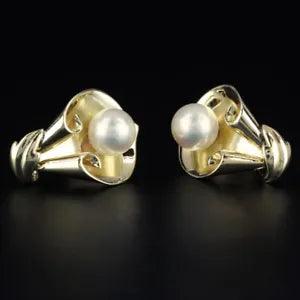 Fancy 14k Yellow Gold Calla Lily Pearl Earrings - Screw Back