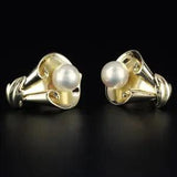 Fancy 14k Yellow Gold Calla Lily Pearl Earrings - Screw Back