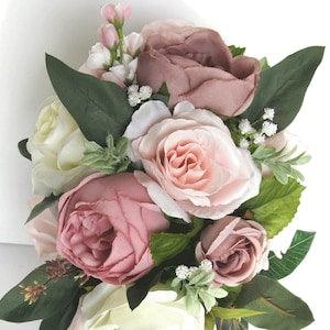 Wedding Bouquet, 17 piece set Bridal Bouquet package BLUSH MAUVE PINK Dusty Cascade Silk Wedding flowers Bridesmaid bouquet "RosesandDreams"