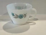Vintage Fire King Bonnie Blue Carnation Flower Coffe Tea Cup Milk Glass
