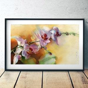 Orchid flower art print of watercolor painting - print of pink orchid art, bohemian and eclectic wall decor - purple orchid giclee