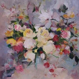 Wall Decore, Original Artwork, Rose oil painting. Antique Look Flower Wall Art, White Rose Painting. Presents, Paintings on Canvas Original.