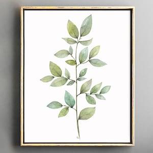 Botanical Art Print, Blue Green Plant Leaf Artwork, Minimalist Home Decor, Housewarming Gift, Botany Illustration, Elegant Office Wall Art