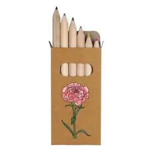 6 x 'Carnation Flower' Short 85mm Pencils / Coloured Pencil Set (PE00050074)