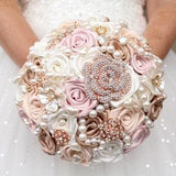Blush pink brooch bouquet, boutonniere, corsage. Dusty rose Bridal bouquet. Pearl quinceanera bouquet
