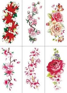 12 Sheets Flower Temporary Tattoos For Women Rose Cherry Peony Peach Blossoms