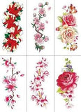 12 Sheets Flower Temporary Tattoos For Women Rose Cherry Peony Peach Blossoms