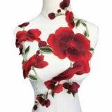 2PCS Red Peony Flowers Trims Fabric Wedding Appliques Embroidered Ribbon Crafts