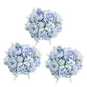 6 Pack Artificial Flowers, Fake Faux Peony Silk 6 Bundles Blue Fake Flower