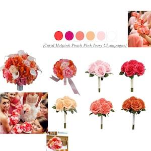 Keepsake wedding bouquet Coral hot pink champagne ivory orange rose calla lily