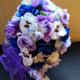 Cascade Bridal Bouquet - Artificial Wedding Flowers - Royal Blue - Purple - Roses - Wedding - Affordable