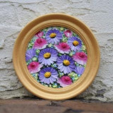 Floral Art Original Painting Framed Purple Daisy Pink Rose Round Miniature Bouquet Flowers Artwork Oil Painting Small Wal Art