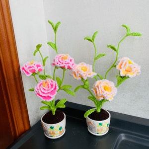 Hand crochet peony potted ornaments flower home decor artifact handicraft cute Amigurumi housewarming gifts for her