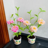 Hand crochet peony potted ornaments flower home decor artifact handicraft cute Amigurumi housewarming gifts for her