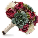 Real Touch Artificial Succulents Burgundy White Peonies Bridal Cascade Bouquet Bridesmaids Bouquets Prom Wedding Flowers Centerpieces Arch