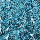 Dk Teal Rosette Fabric 3D Floral Fabric By The Yard, Peony Bouquet Fabric on Mesh, 3D Rosette Satin Fabric Wedding Decor.