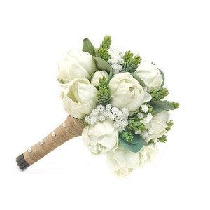 Real Touch Artificial White Ivory Peonies Hops Babys Breath Bridal Cascade Bouquet Bridesmaids Bouquets Prom Wedding Flowers CenterPieces