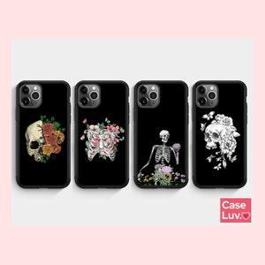 Gothic Skull Floral Phone case Skeleton phone for iPhone 14, iPhone 13, iPhone 12, iPhone 11, iPhone XR, iPhone SE2, Aesthetic Botanical Art