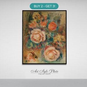 Pierre-Auguste Renoir's Bouquet of Roses print. Renoir print. Art paper, canvas, framed canvas. New in the USA, UK, and Canada.