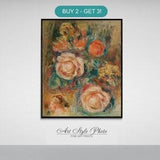 Pierre-Auguste Renoir's Bouquet of Roses print. Renoir print. Art paper, canvas, framed canvas. New in the USA, UK, and Canada.