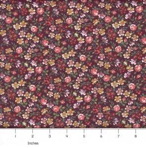 Lily Garden Country Flowers Calico Burgundy Red 100% Cotton Fabric - PICK SIZE