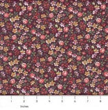 Lily Garden Country Flowers Calico Burgundy Red 100% Cotton Fabric - PICK SIZE