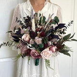 Boho Gem Colors  Wedding Bouquet Burgundy Eucalyptus Wedding Pampas Grass Bouquet Deep Purple Plum Flowers Mauve Faux Flowers Wedding