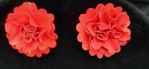 Vintage Bright Red Plastic Carnation Silvertone Screwback Earrings