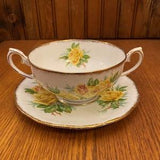Royal Albert Tea Rose Yellow Cream Soup Bowl with Matching Saucer