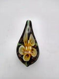 Art Glass White Calla Lily 2"  Teardrop Pendant Gold Flecks Black Background