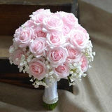 Pink Roses Bridal Bouquets, Rustic Silk Bridal Bouquet, Real Touch Roses, Pale Pink Roses, Baby's Breath