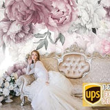 Pink Peony Peony Flower Wallpaper Girl Nursery Decor, Wall Art Kid Room Pastel Floral Removable. Self Adhesive Wallpaper Peel & Stick X707