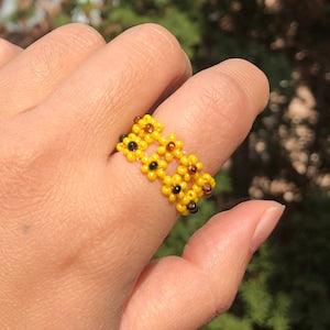 Sunflower Bloom Rings | Flower Crown, Daisy, Dainty, Lustre, Iridescent, Pretty, Cute, Fun, Aesthetic, Gift, Stackable, Pearly, Yellow