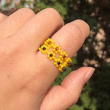 Sunflower Bloom Rings | Flower Crown, Daisy, Dainty, Lustre, Iridescent, Pretty, Cute, Fun, Aesthetic, Gift, Stackable, Pearly, Yellow