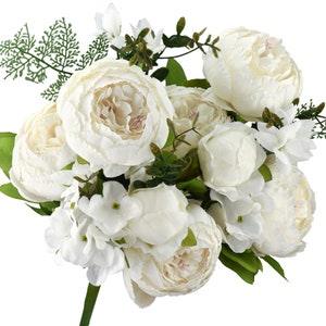 FiveSeasonStuff Beige Silk Peonies Artificial Flower Bouquet