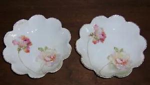 2 Scalloped Embossed Porcelain Bowls - R. S. Germany - Carnation Flower w/ Gold