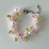 dainty flower garden beaded bracelet | pastel pink red white daisies